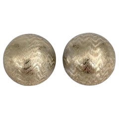 1990s Vintage Christian Dior Gold Tone Textured Domed Button Clip on Earrings