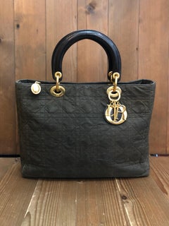 1990s Vintage CHRISTIAN DIOR Nylon Cannage Lady Dior Handbag Dark Brown Medium