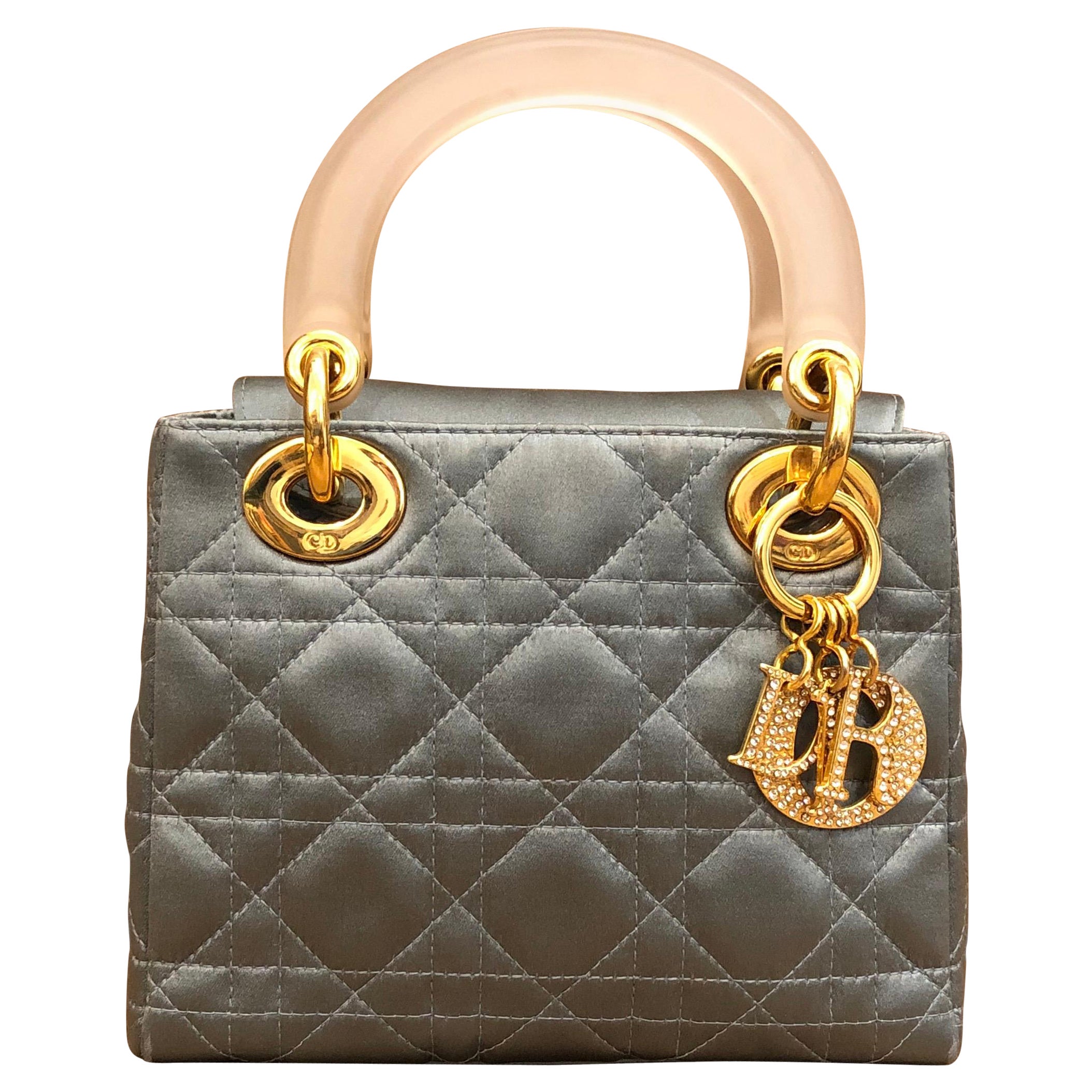 1990s Vintage CHRISTIAN DIOR Satin Cannage Mini Lady Dior Handbag