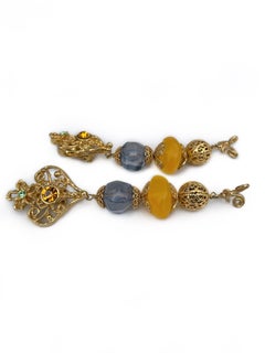 1990s Vintage Christian Lacroix Arabesque Heart Dangling Clip On Earrings