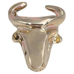1990s Vintage Christian Lacroix Gold Tone Bull Head Pin Brooch