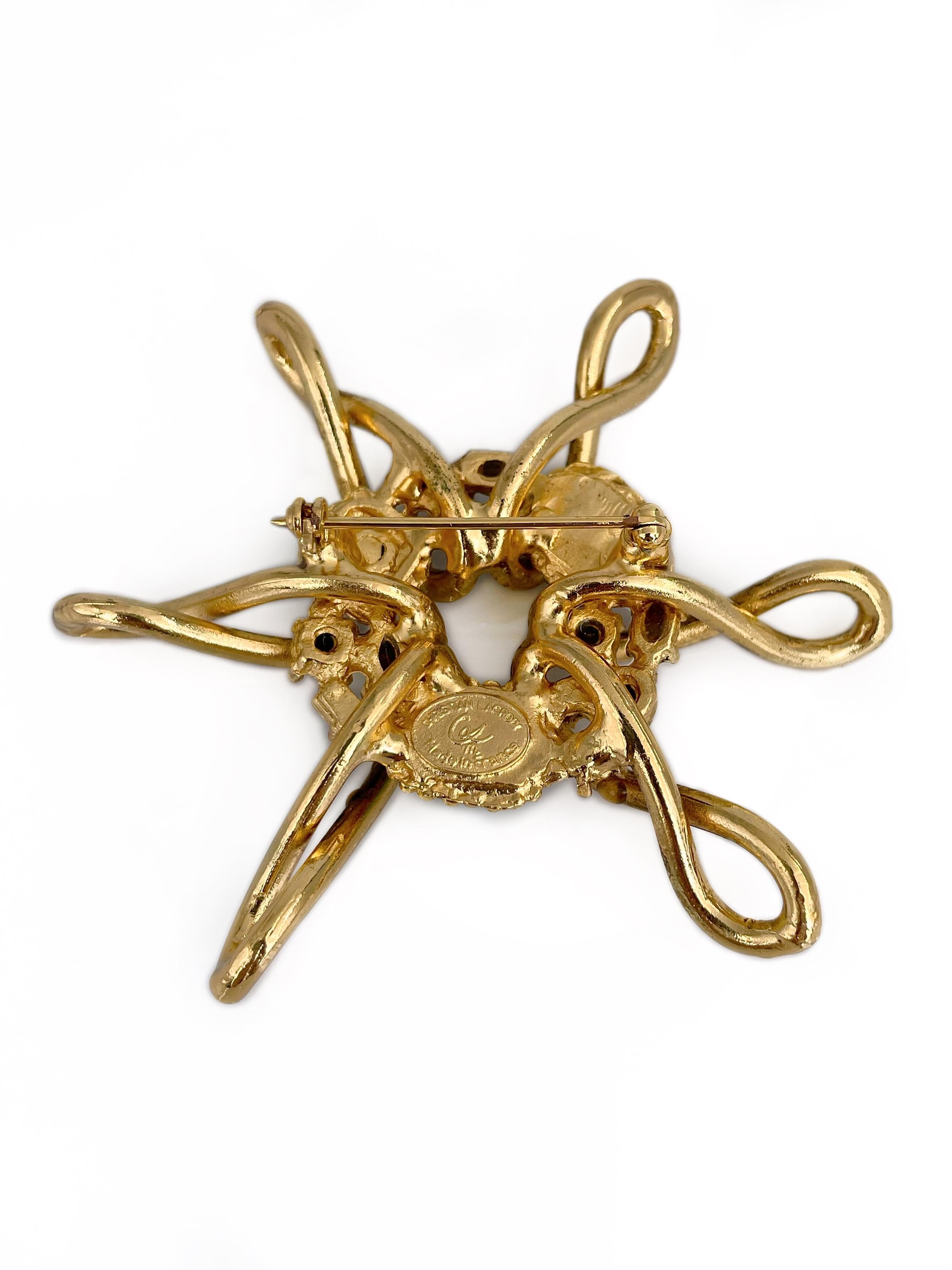 1990s Vintage Christian Lacroix Gold Tone Colourful Rhinestone Sun Brooch In Good Condition In Vilnius, Vilniaus apskr.