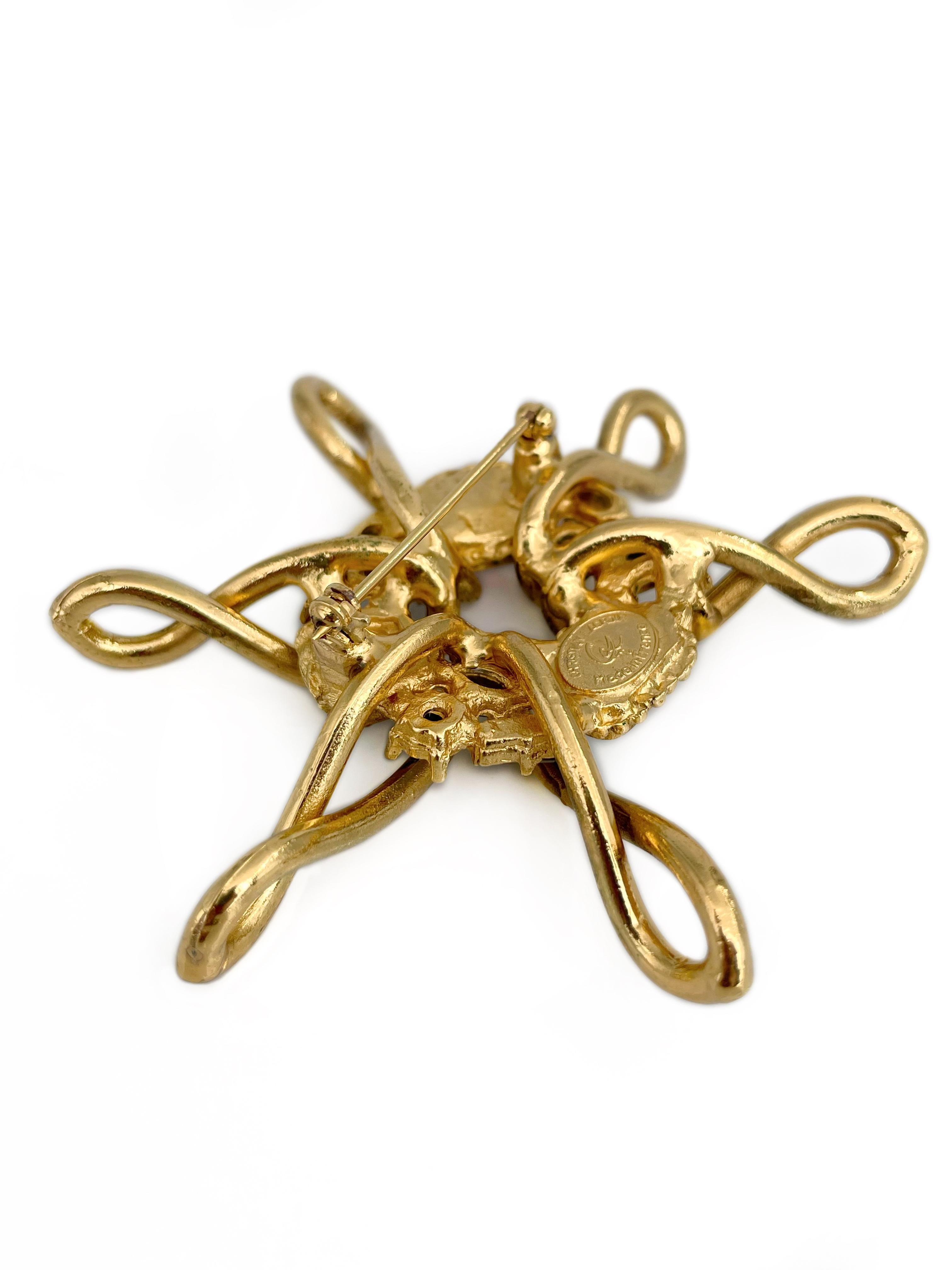 Women's 1990s Vintage Christian Lacroix Gold Tone Colourful Rhinestone Sun Brooch