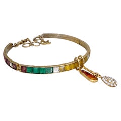 1990 Vintage Christian Lacroix Gold Tone Multicolour Crystal Choker Necklace