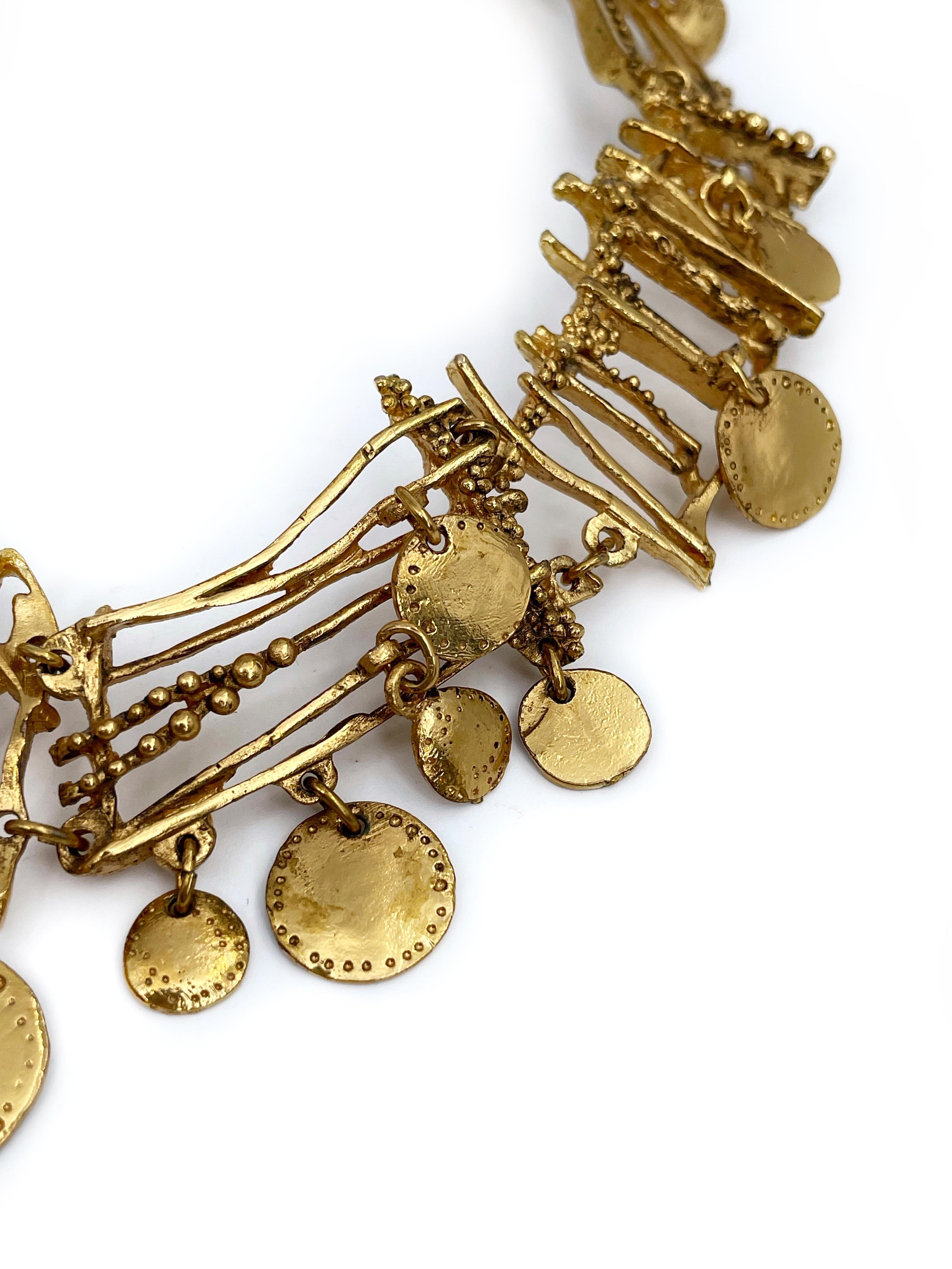 Collar gargantilla calado con monedas de cristal en tono dorado Christian Lacroix vintage de los años 90 Corte redondo