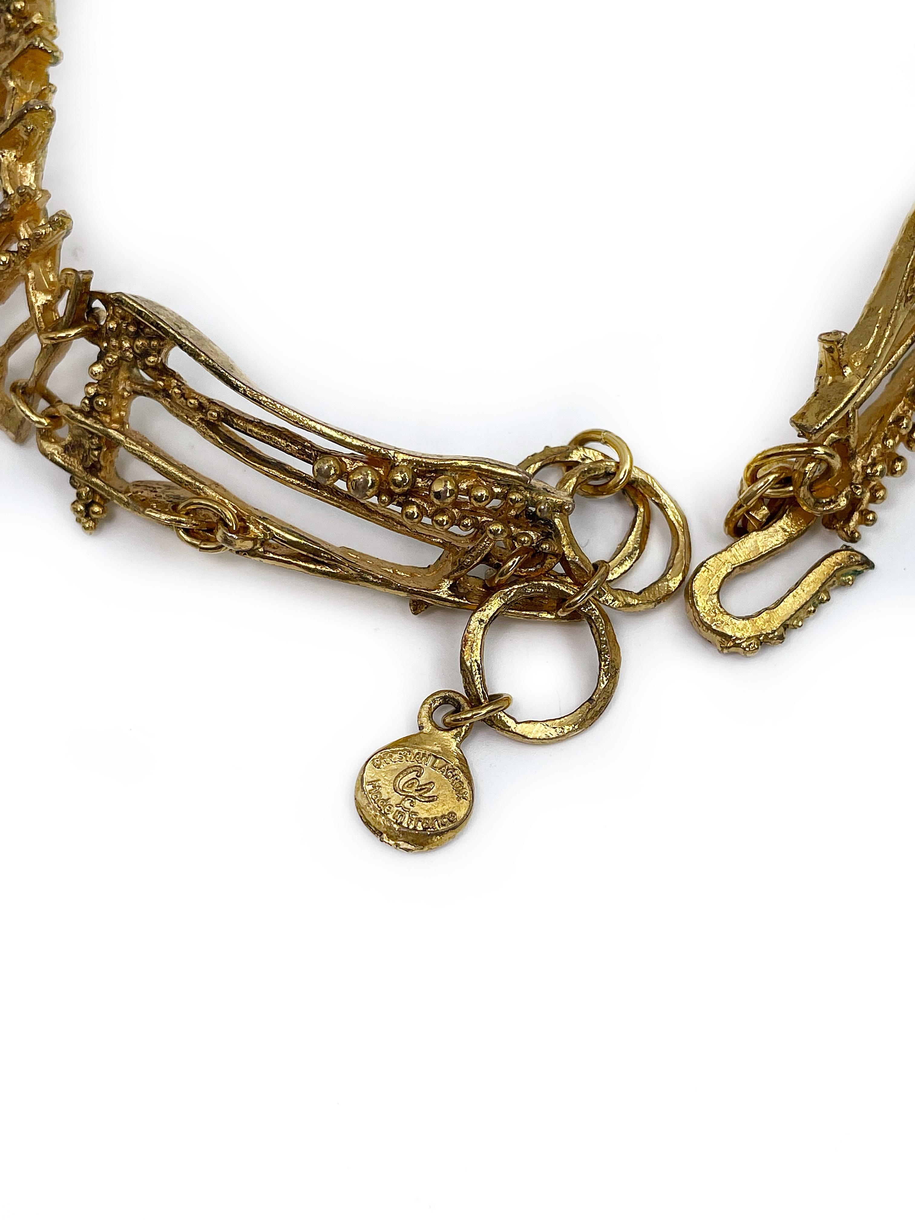 Modern 1990s Vintage Christian Lacroix Gold Tone Openwork Crystal Coin Choker Necklace