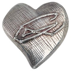 1990s Retro Christian Lacroix Silver Tone CL Logo Heart Pin Brooch