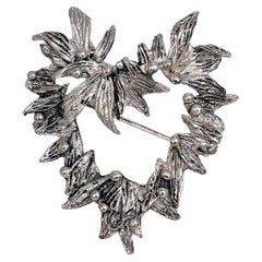 1990 Vintage Christian Lacroix Silver Tone Floral Heart Pin Brooch