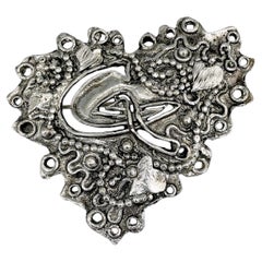 1990s Retro Christian Lacroix Silver Tone Openwork Logo Heart Pin Brooch