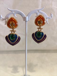 1990s Vintage clip on multicoloured stones earrings