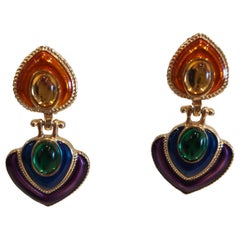 1990s Vintage clip on multicoloured stones earrings