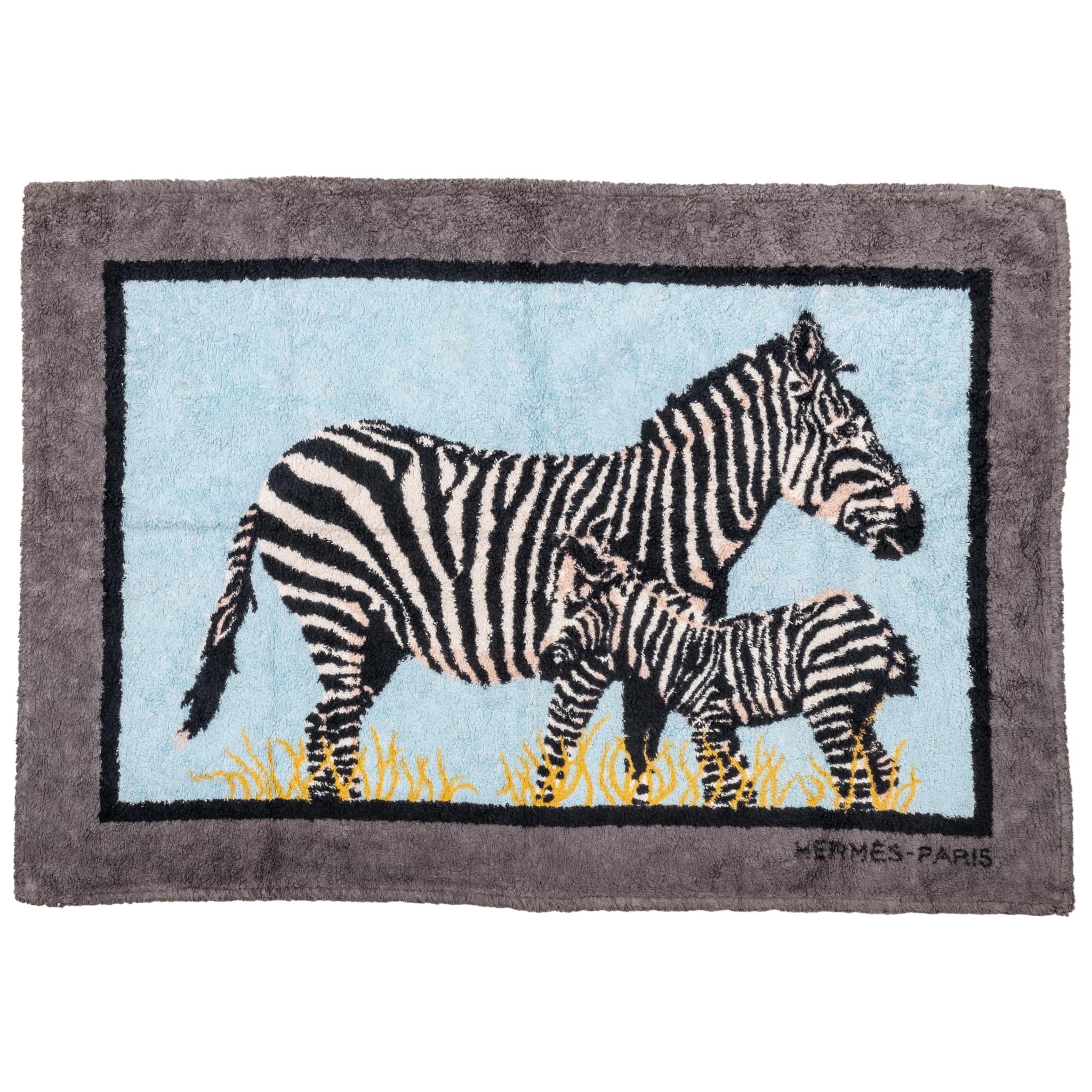 1990's Vintage Collectible Hermes Zebra Cotton Bathroom Rug