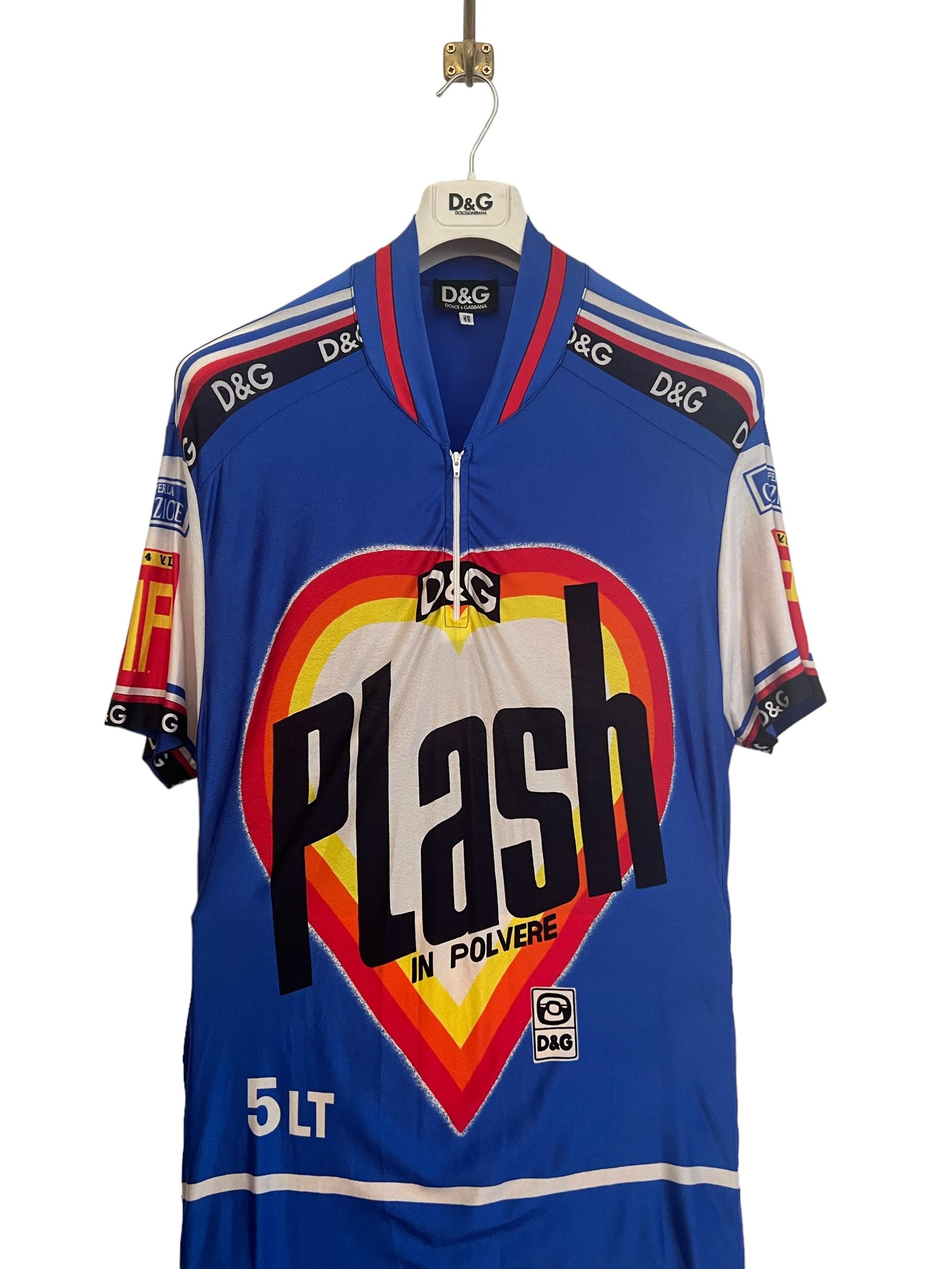1990's Vintage Colourful Vibrant Dolce & Gabbana Cycling Jersey Top In Fair Condition For Sale In Sheffield, GB