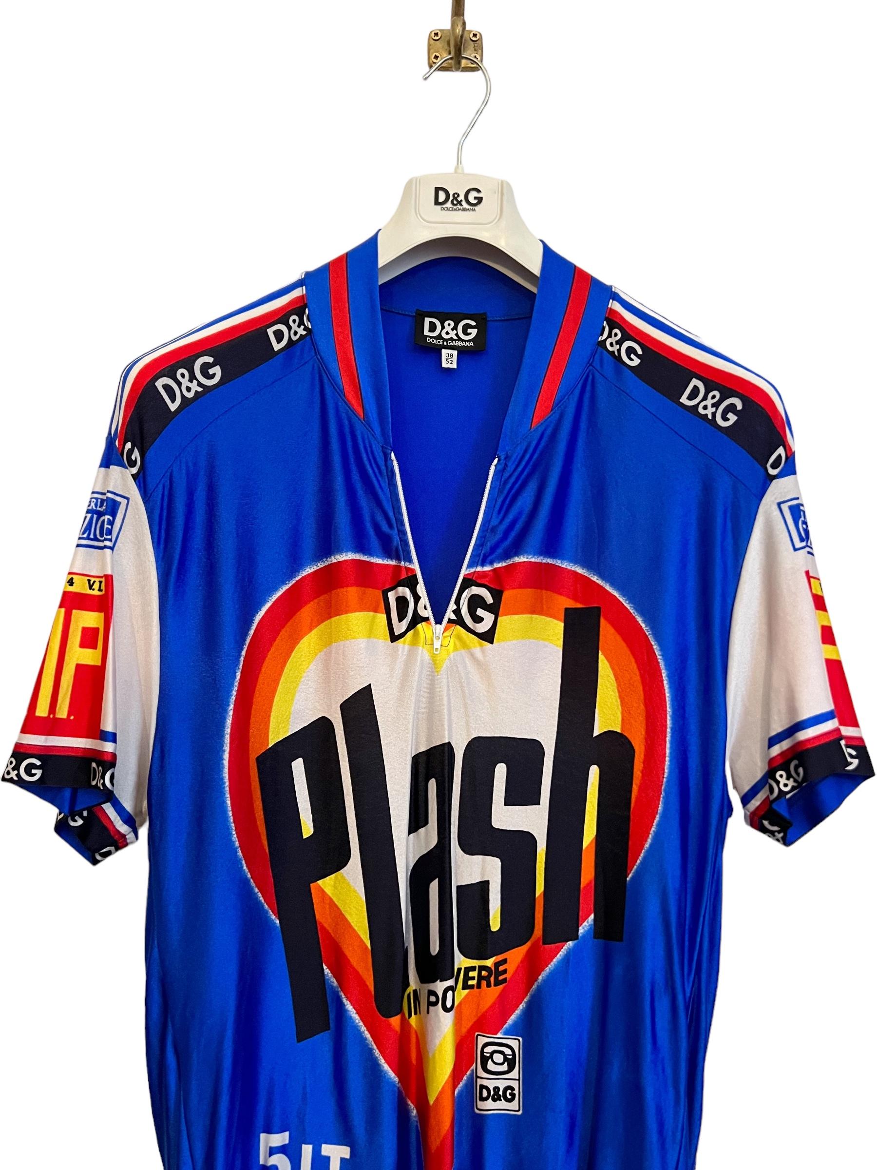 1990's Vintage Colourful Vibrant Dolce & Gabbana Cycling Jersey Top For Sale 1