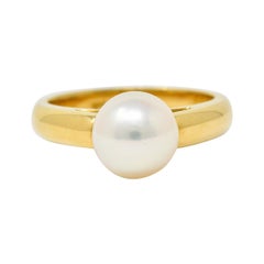 1990's Vintage Cultured Pearl 18 Karat Gold Gemstone Ring