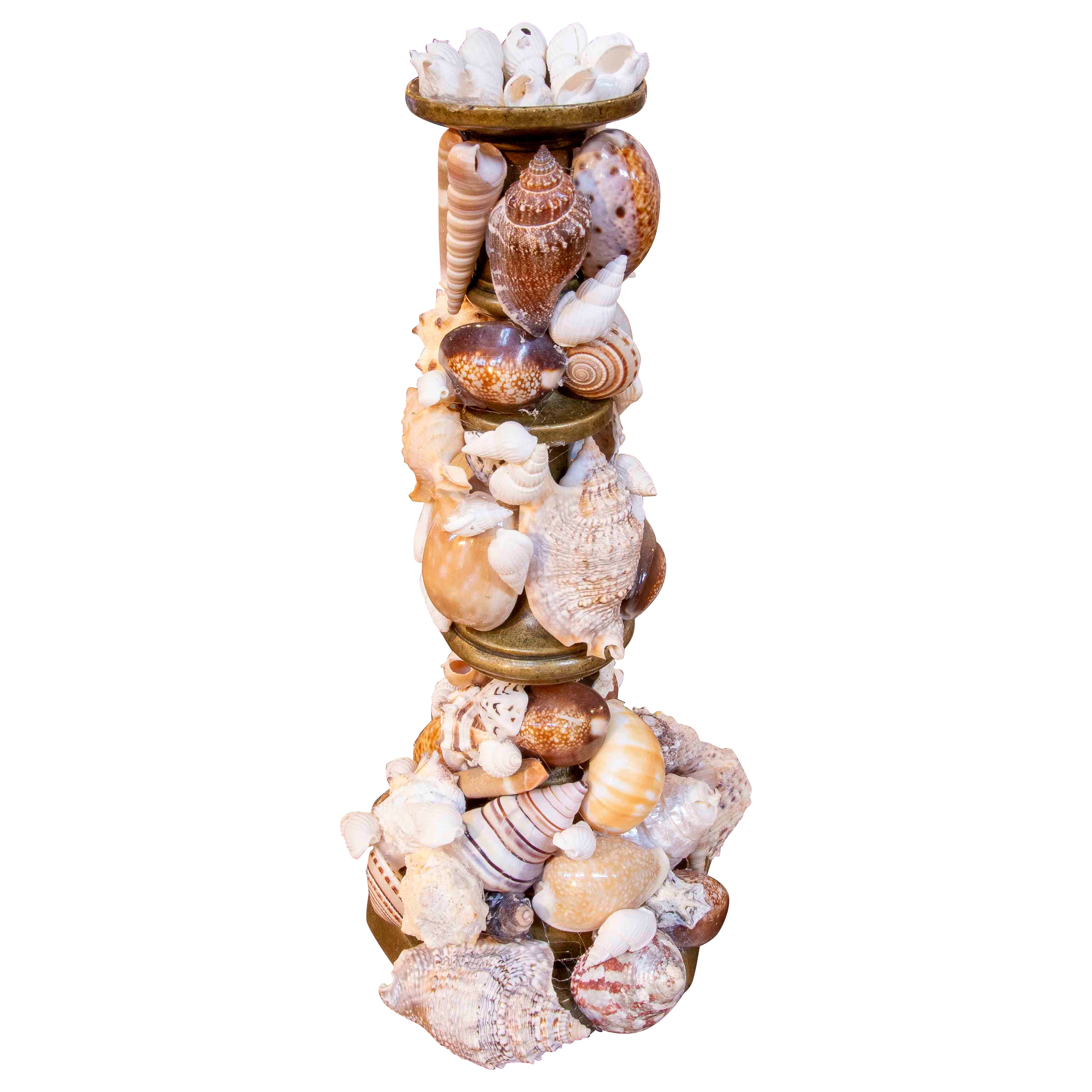 1990s Vintage Decorative Candlestick with Natural Seashells