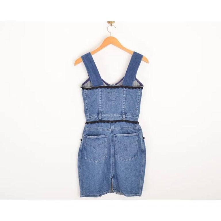 white christmas dresses MOSCHINO Blue Denim Face Stitch Dress – Veronique Luxury Collections main image 1