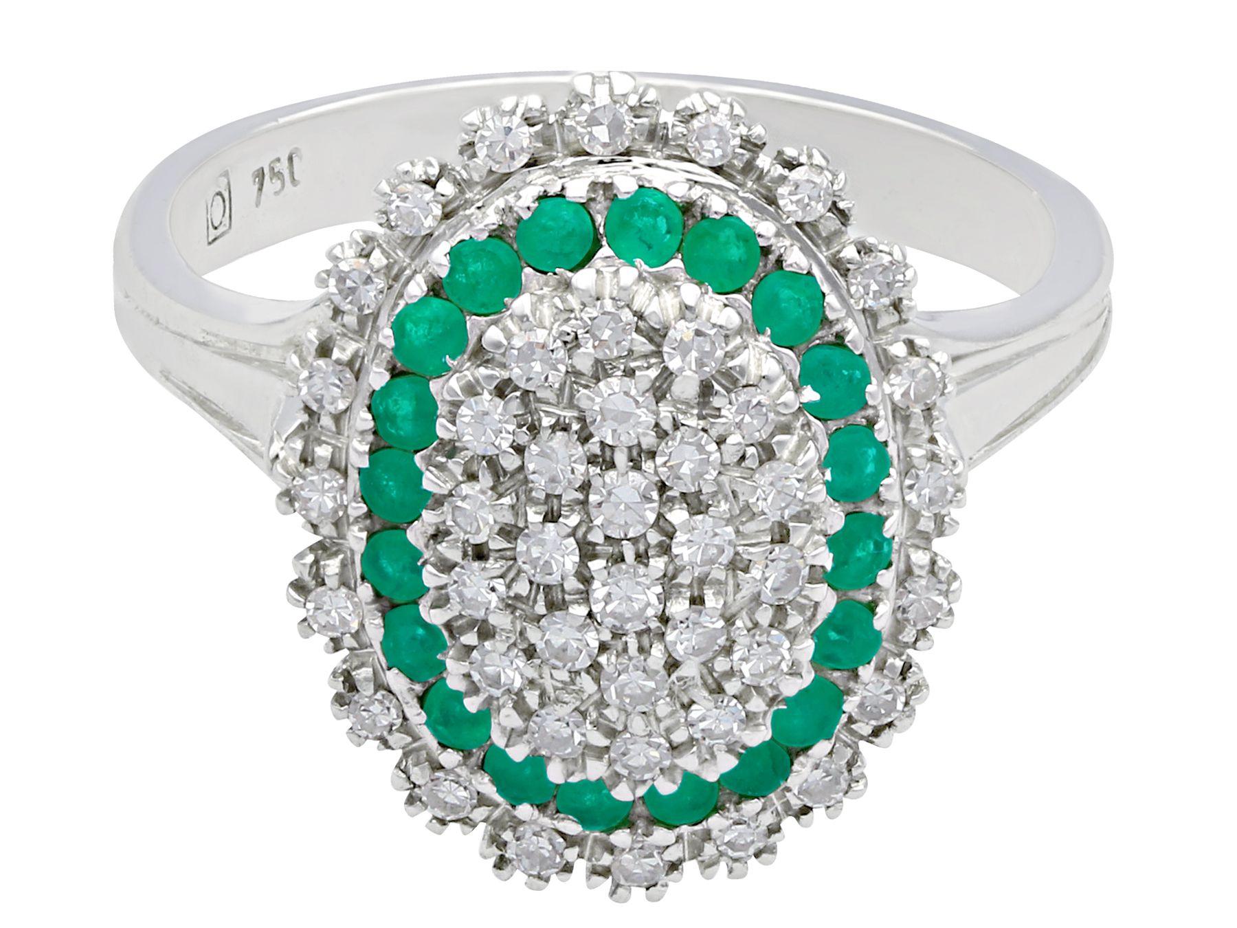 Round Cut 1990s Vintage Diamond and Emerald White Gold Cocktail Ring