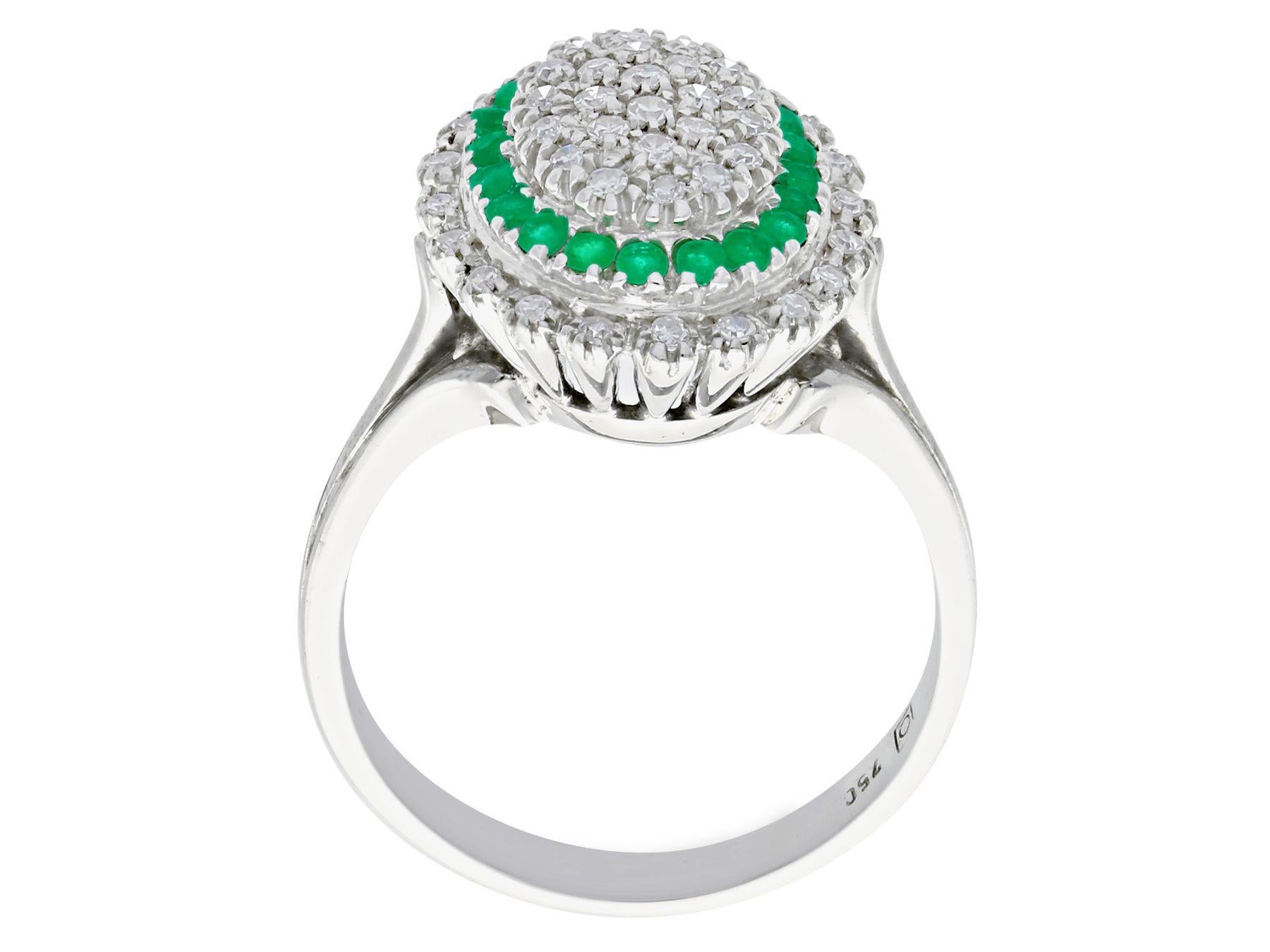 Women's 1990s Vintage Diamond and Emerald White Gold Cocktail Ring