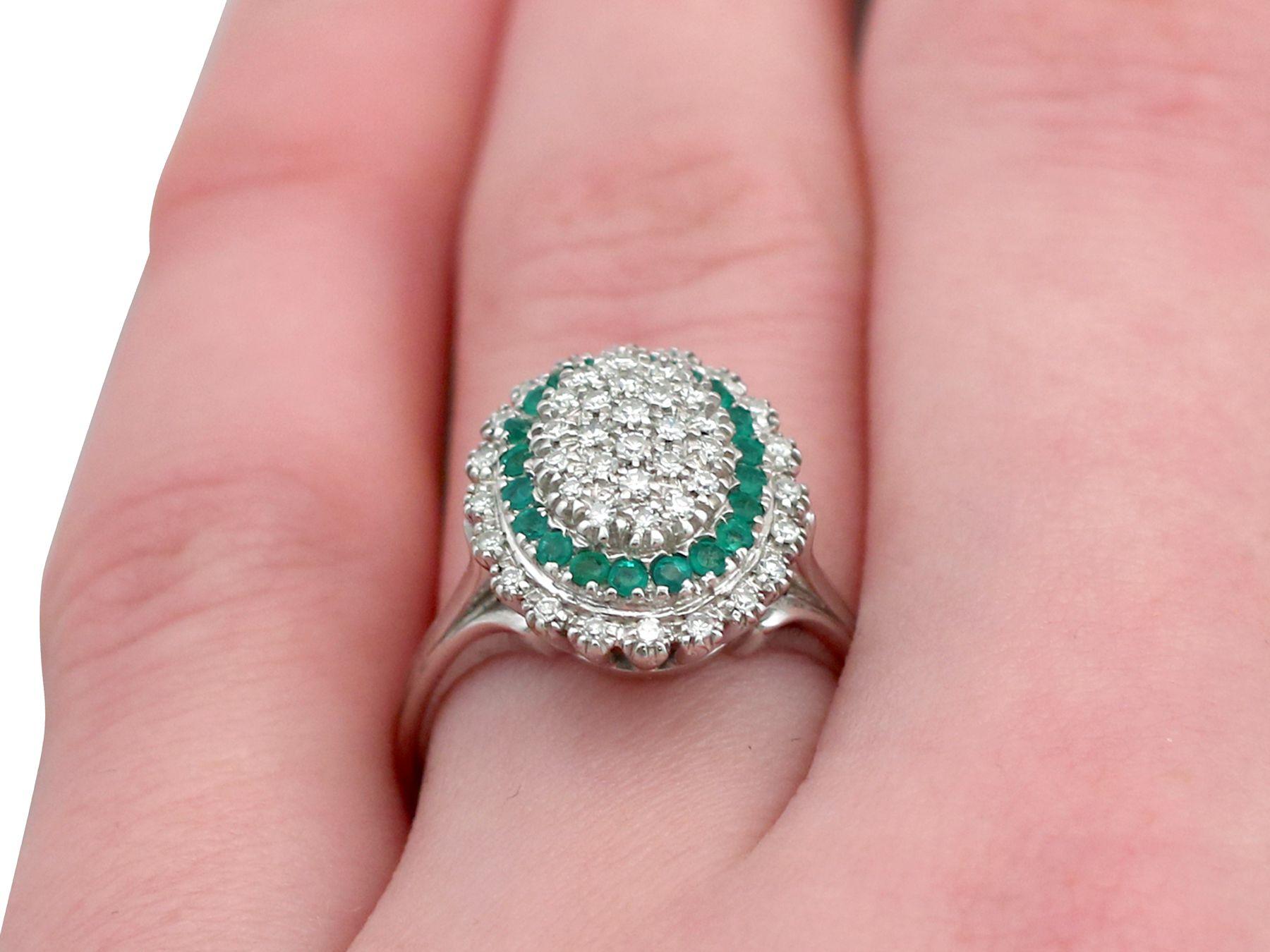 1990s Vintage Diamond and Emerald White Gold Cocktail Ring 2