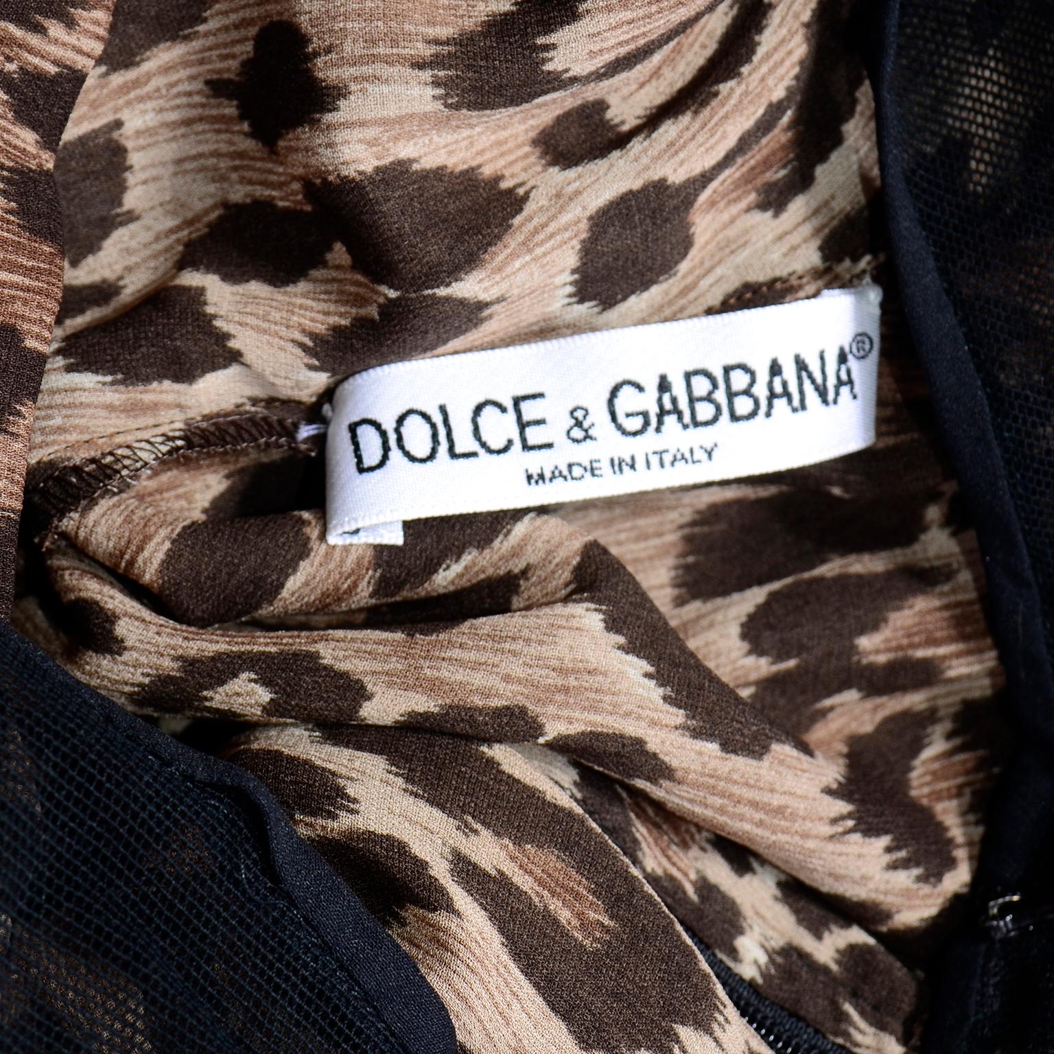 1990s Vintage Dolce & Gabbana Leopard Print Bodycon Dress W/ Sheer Black Overlay 6