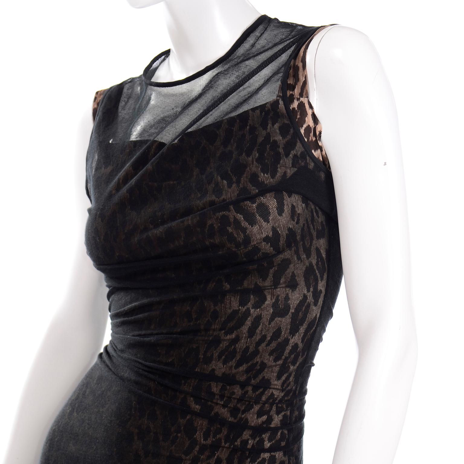 1990s Vintage Dolce & Gabbana Leopard Print Bodycon Dress W/ Sheer Black Overlay 2