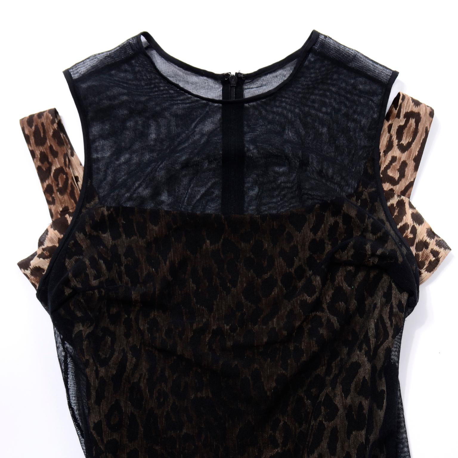 1990s Vintage Dolce & Gabbana Leopard Print Bodycon Dress W/ Sheer Black Overlay 3