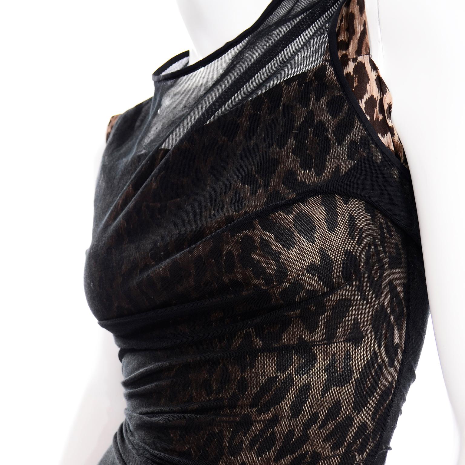 1990s Vintage Dolce & Gabbana Leopard Print Bodycon Dress W/ Sheer Black Overlay 4