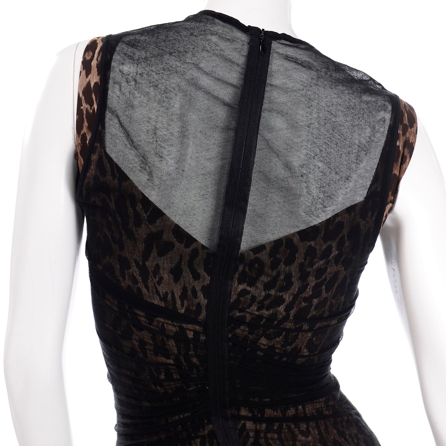 1990s Vintage Dolce & Gabbana Leopard Print Bodycon Dress W/ Sheer Black Overlay 5