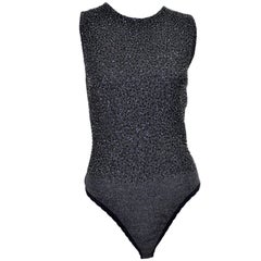 1990s Vintage Donna Karan Beaded Bodysuit Evening Top Black Label M/L