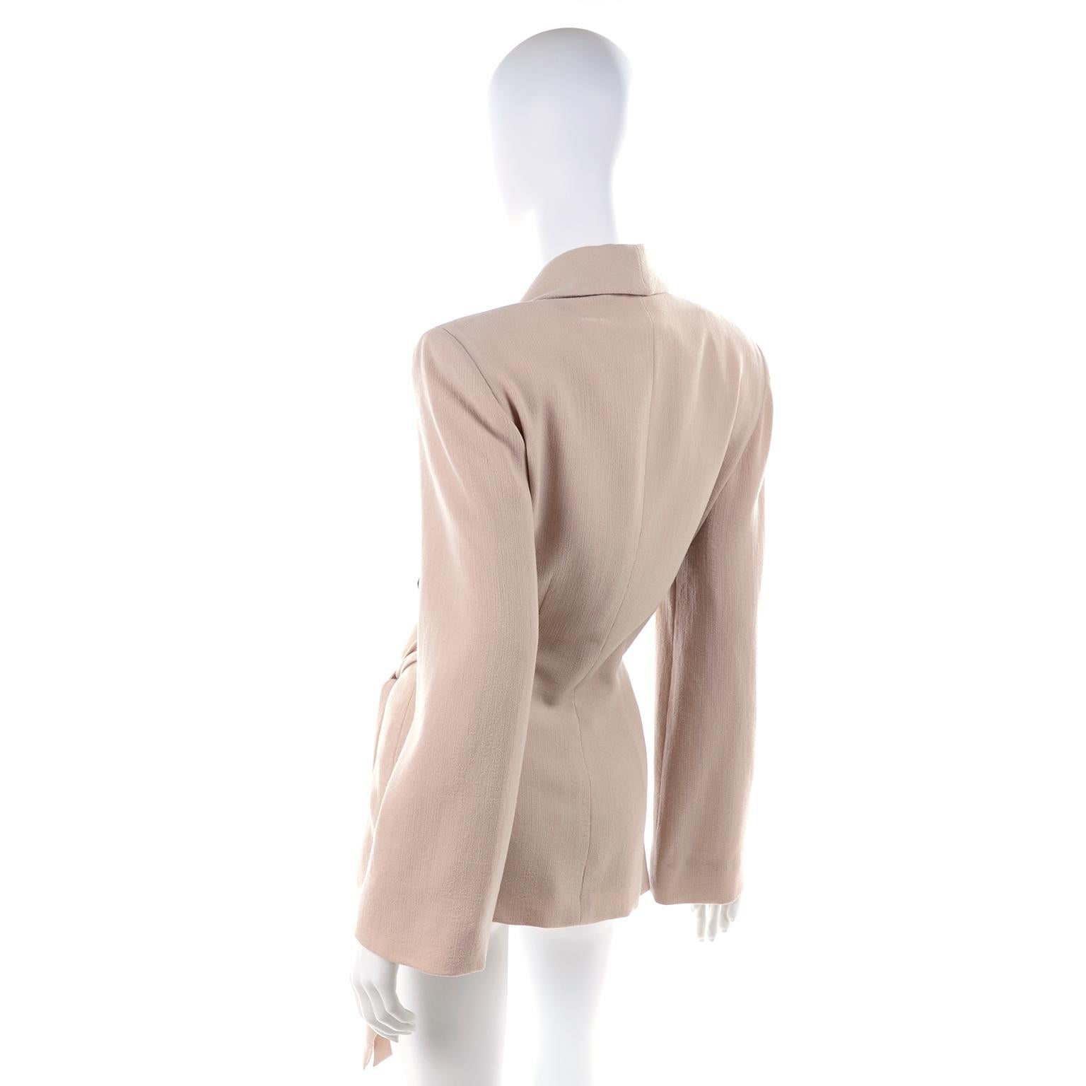 Gray 1990s Vintage Donna Karan Draped Tan Wool Blazer New With Tag Attached