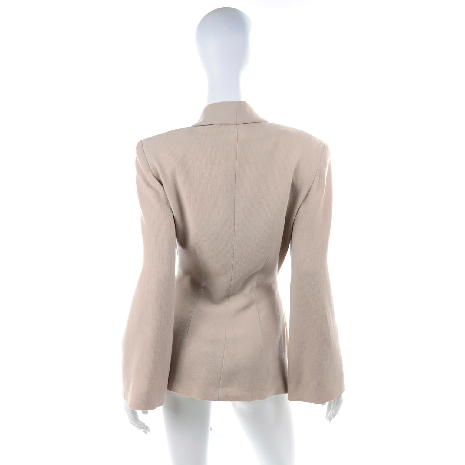 1990s Vintage Donna Karan Draped Tan Wool Blazer New With Tag Attached In New Condition In Portland, OR