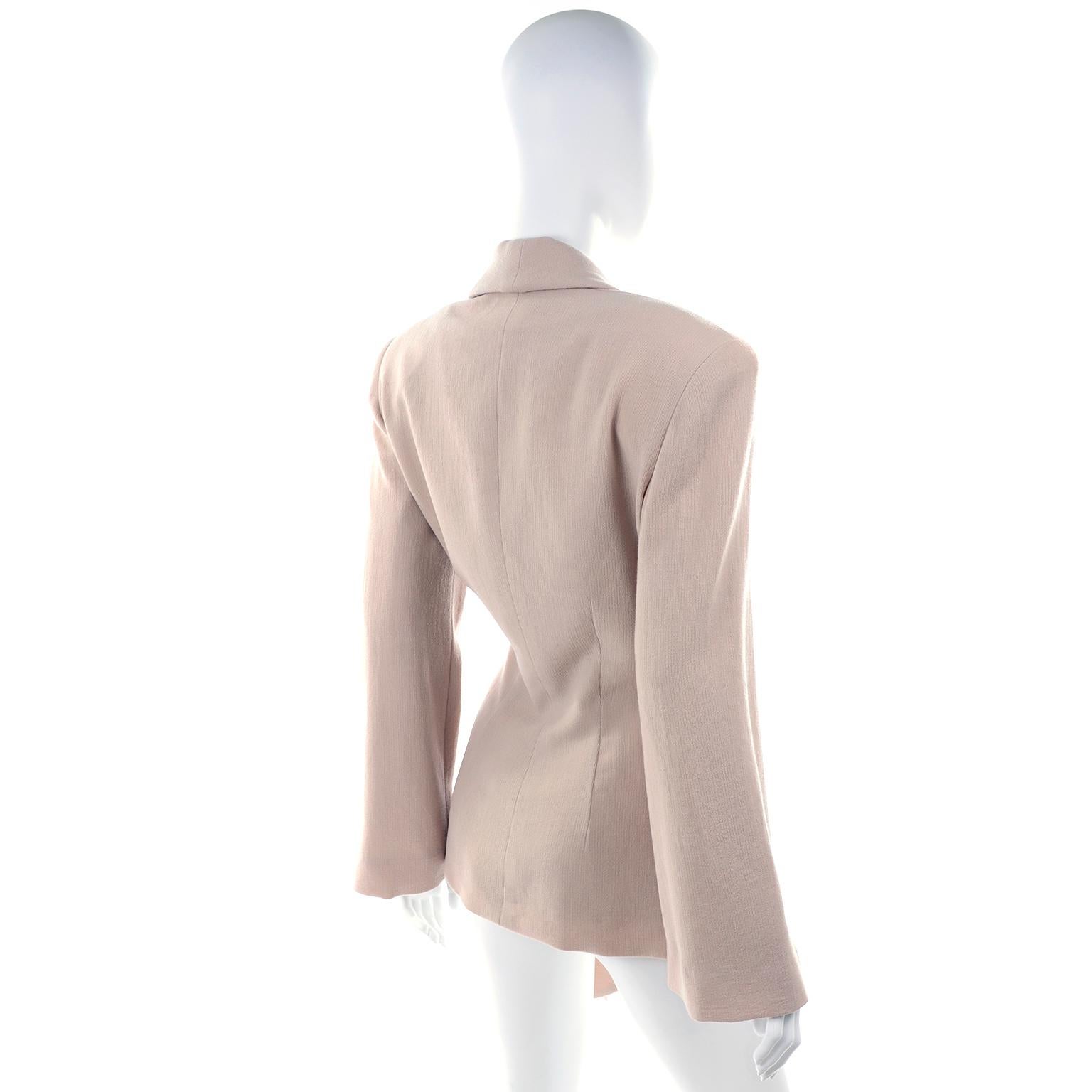 Women's 1990s Vintage Donna Karan Draped Tan Wool Blazer New With Tag Attached
