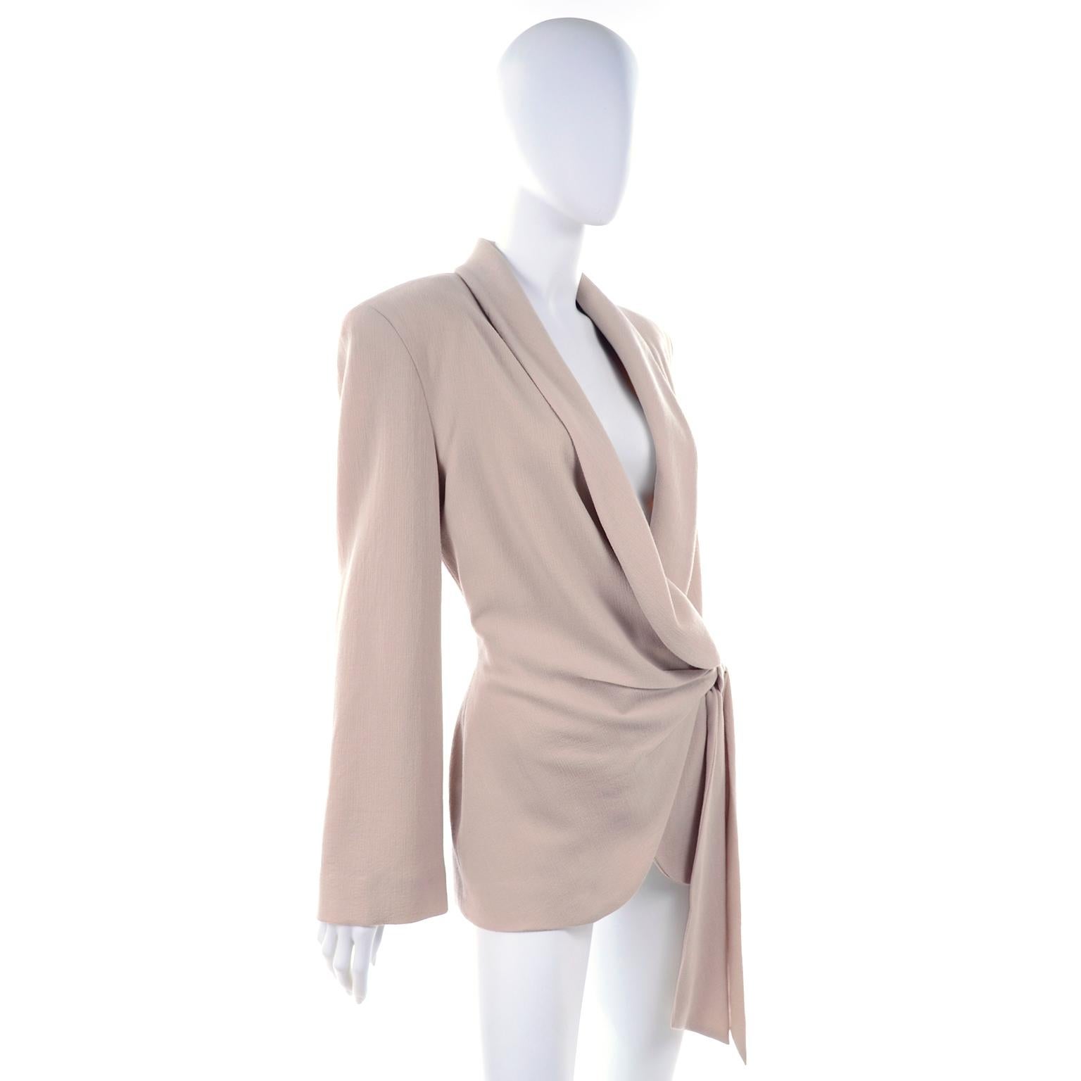 1990s Vintage Donna Karan Draped Tan Wool Blazer New With Tag Attached 1
