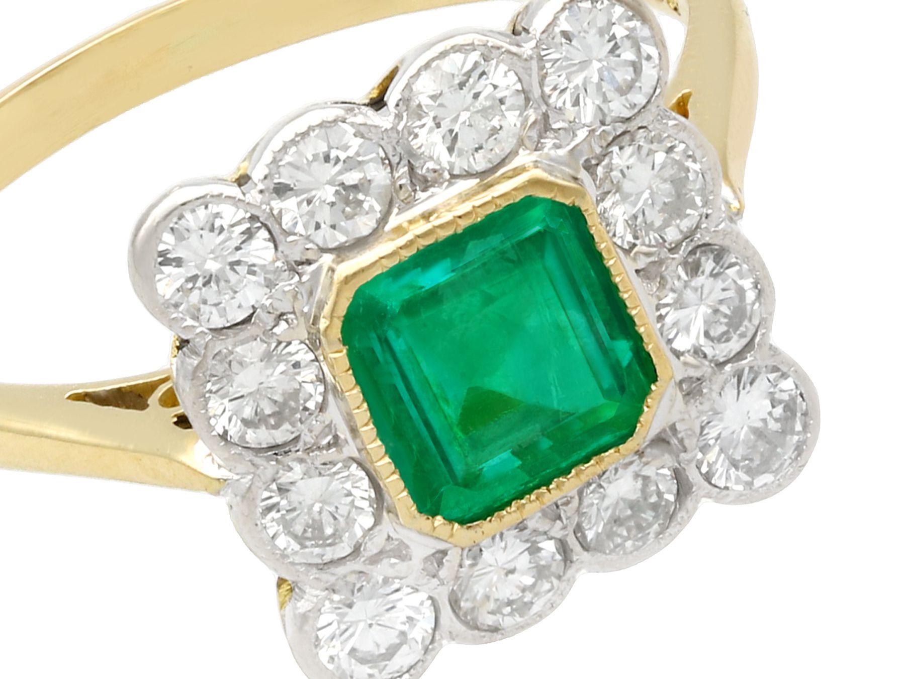 Square Cut 1990s Vintage Emerald and Diamond Yellow Gold Cocktail Ring