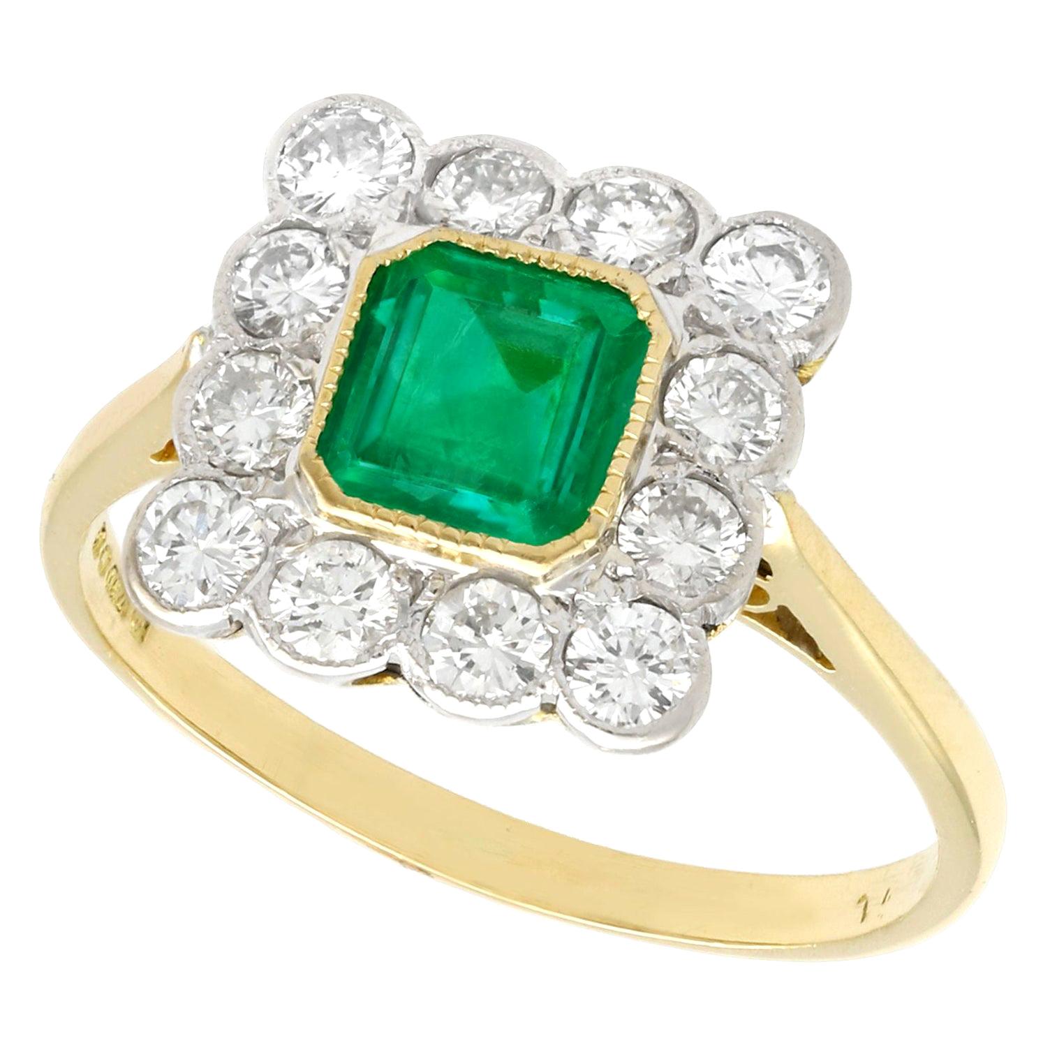 1990s Vintage Emerald and Diamond Yellow Gold Cocktail Ring