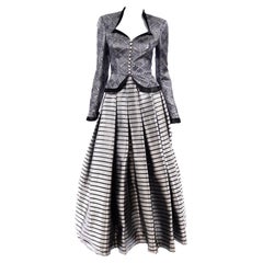 Escada Couture 3 pièces jupe, pantalon et veste de soirée vintage en lurex argenté, années 1990