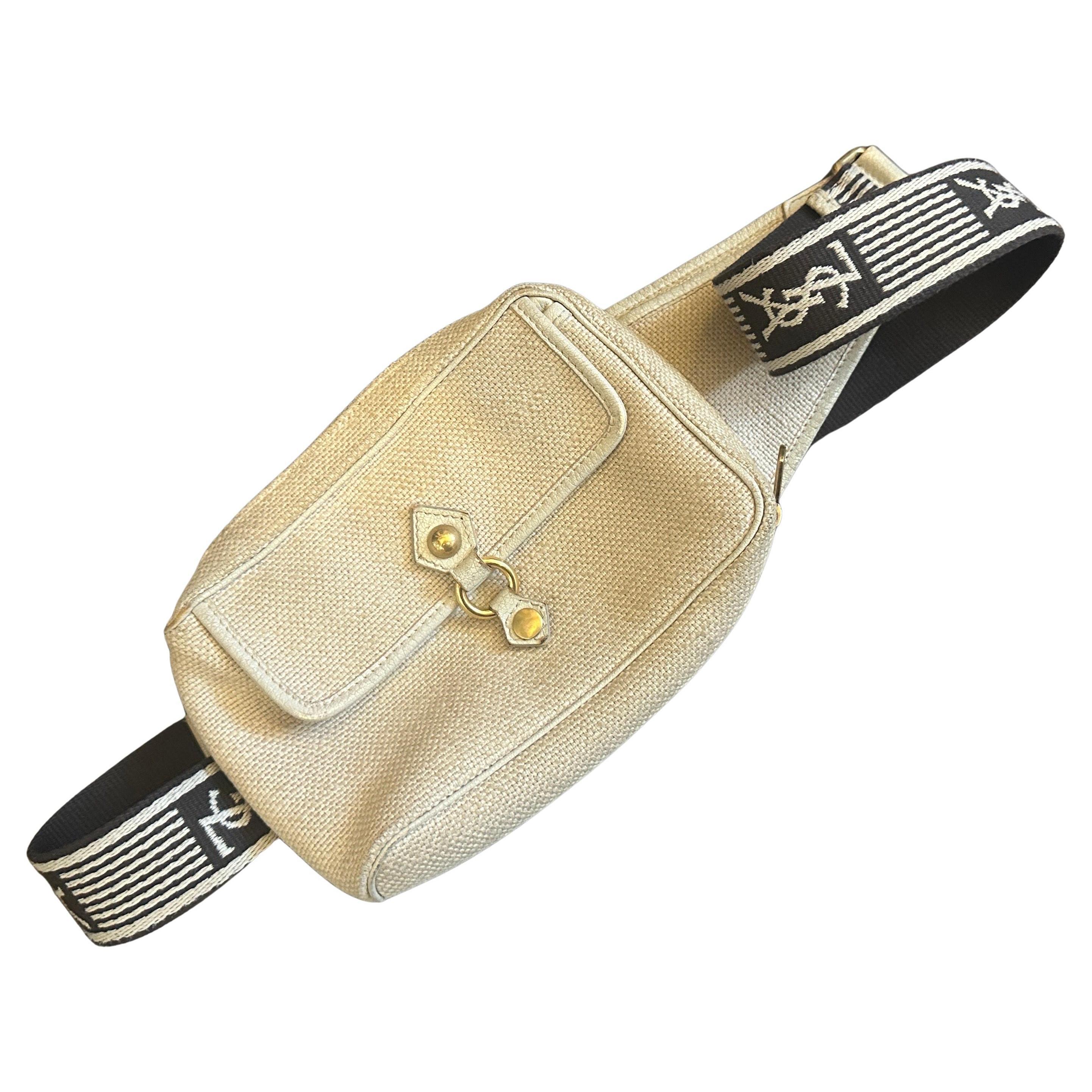 1990 Vintage Pochette Logo en cuir et tissu par Yves Saint Laurent