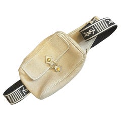 1990s Vintage Fabric and Leather Logo Pouch by Yves Saint Laurent