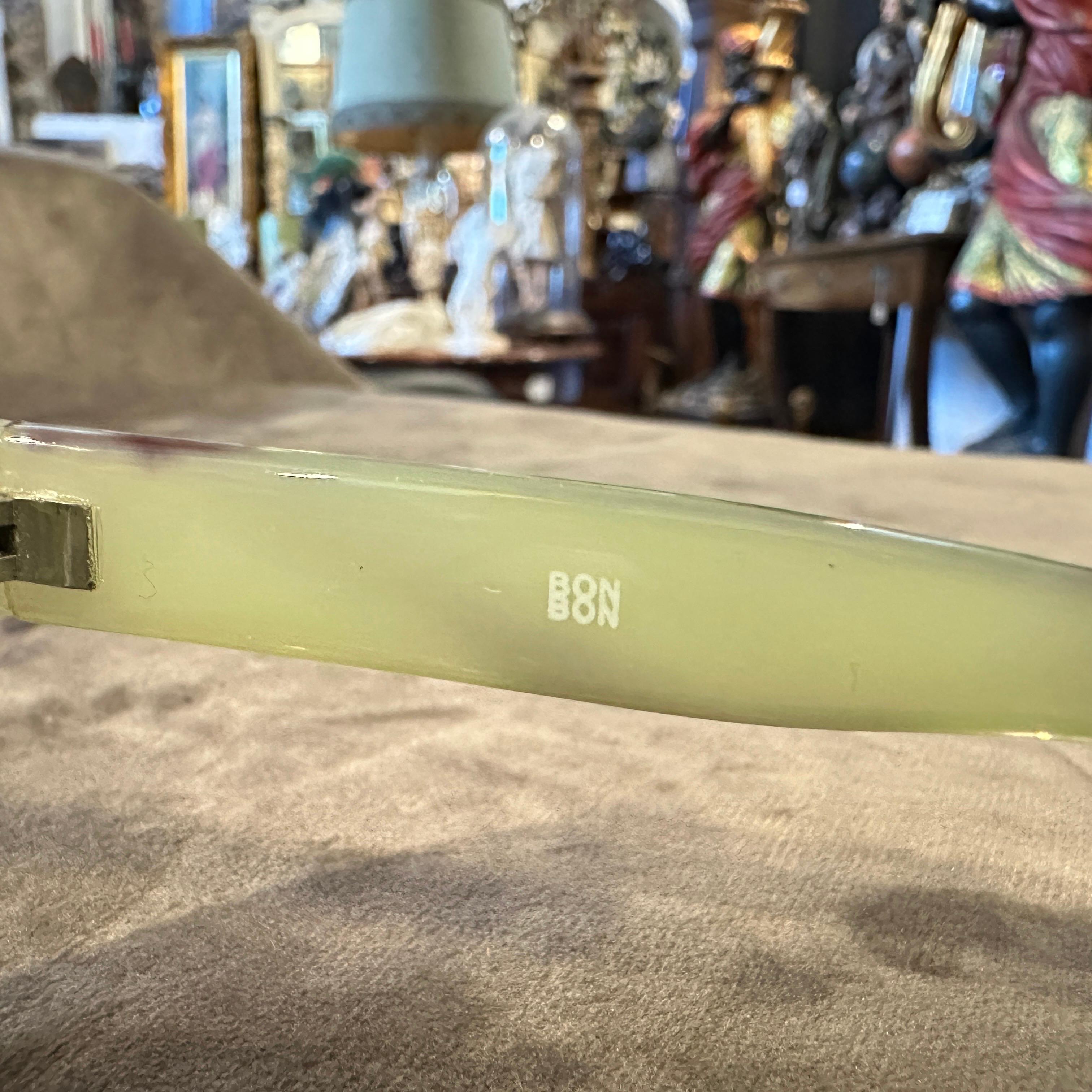 Black 1990s Vintage Fake Green Marble Acetate Bon Bon Italian Sunglasses For Sale