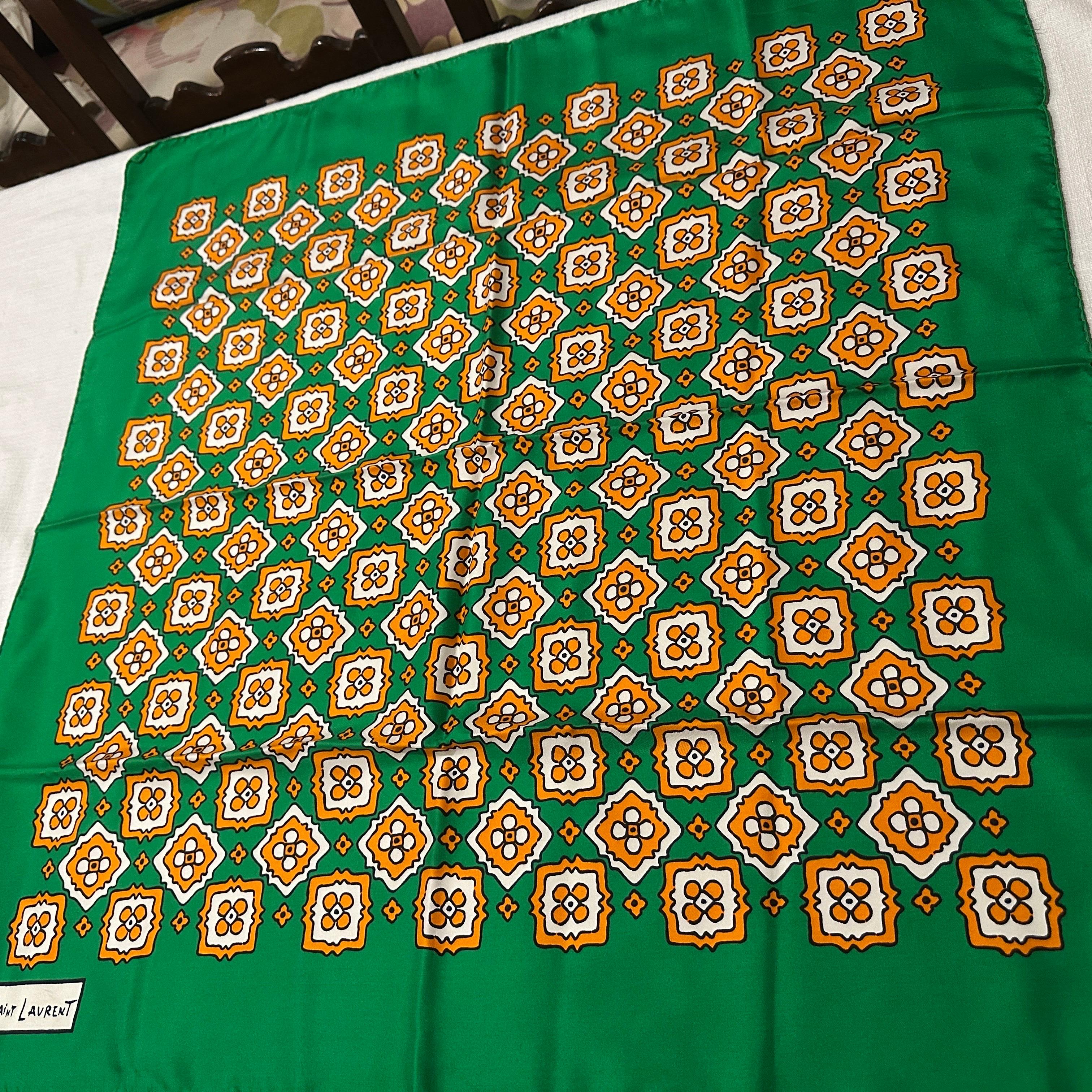1990s Vintage Fashion Silk Carré Scarf by Yves Saint Laurent en vente 4
