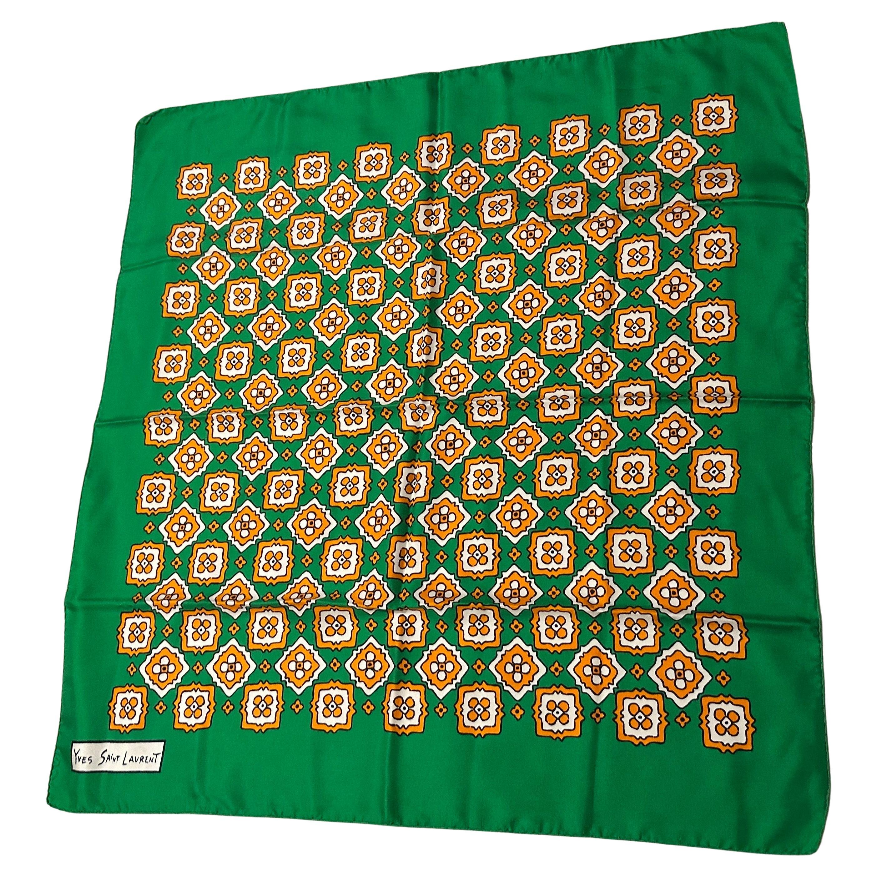 1990s Vintage Fashion Silk Carré Scarf by Yves Saint Laurent en vente