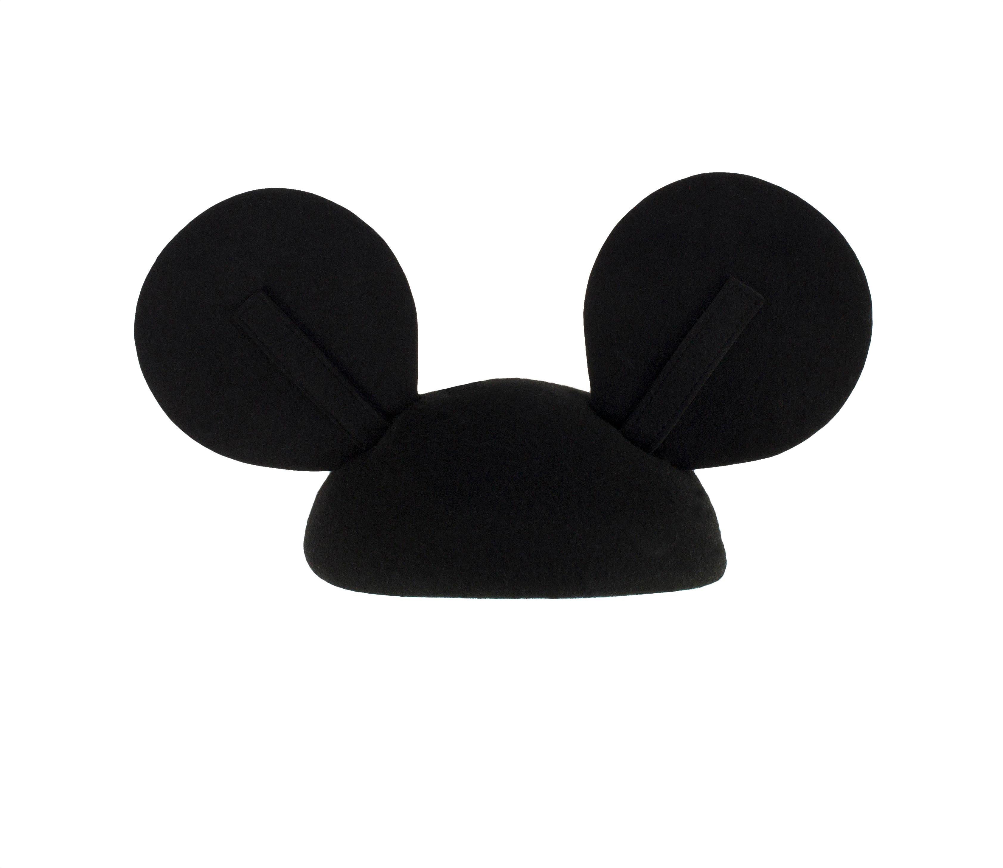 Black 1990s Vintage Felt Mickey Mouse Hat Adjustable Ear Detail