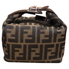 1990s Vintage FENDI Brown Zucca Jacquard Mini Vanity Pouch Silver HW