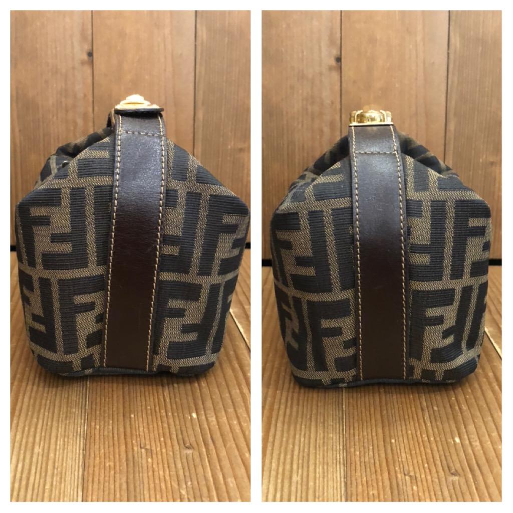 1990s Vintage FENDI Brown Zucca Jacquard Mini Vanity Pouch with Gold HW In Good Condition In Bangkok, TH