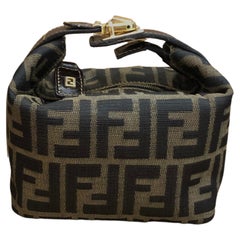 1990s Vintage FENDI Brown Zucca Jacquard Mini Vanity Pouch mit Gold HW