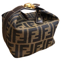 1990s Vintage FENDI Brown Zucca Jacquard Mini Vanity Pouch with Gold HW