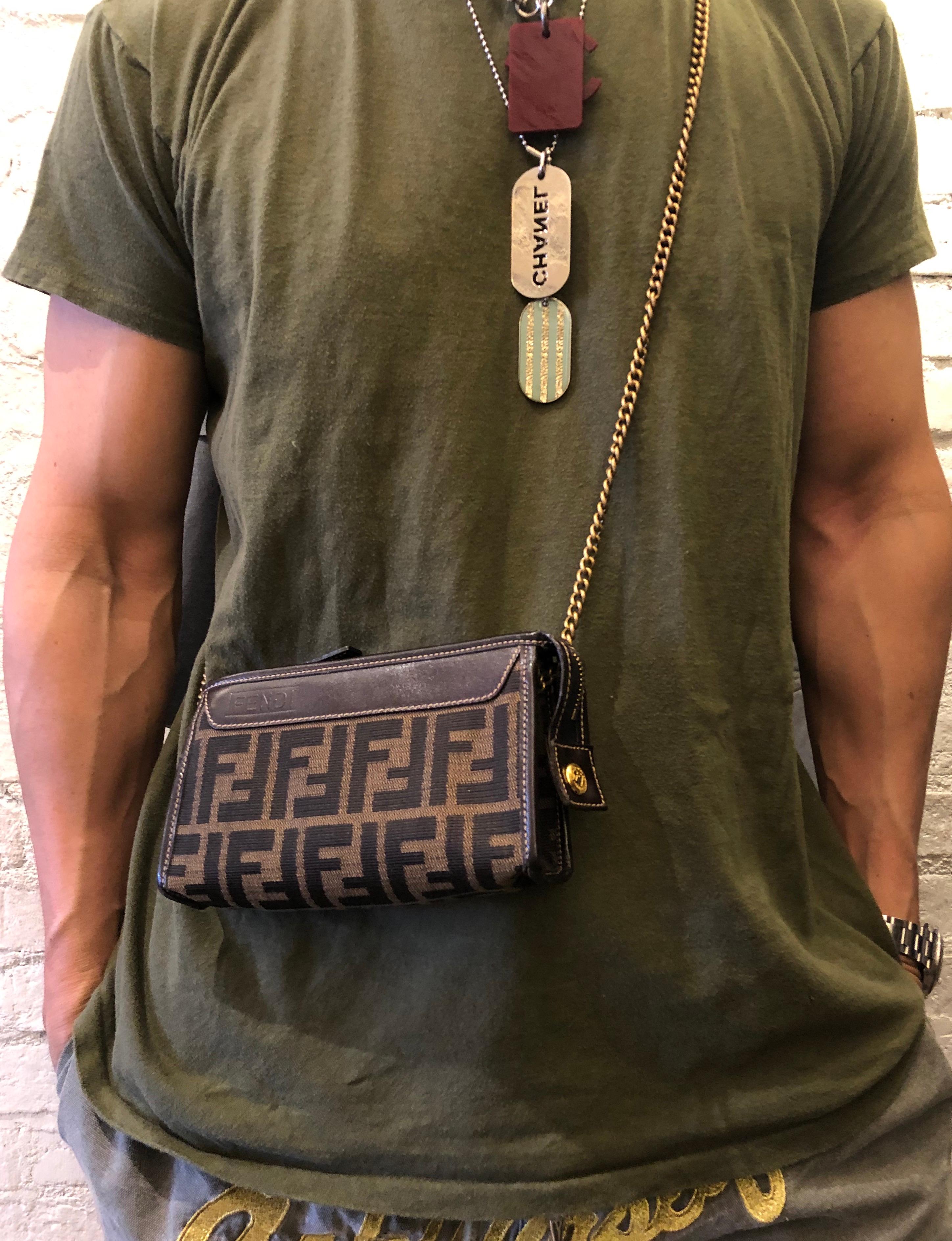 1990s Vintage FENDI Brown Zucca Jacquard Pouch (Altered) In Good Condition In Bangkok, TH