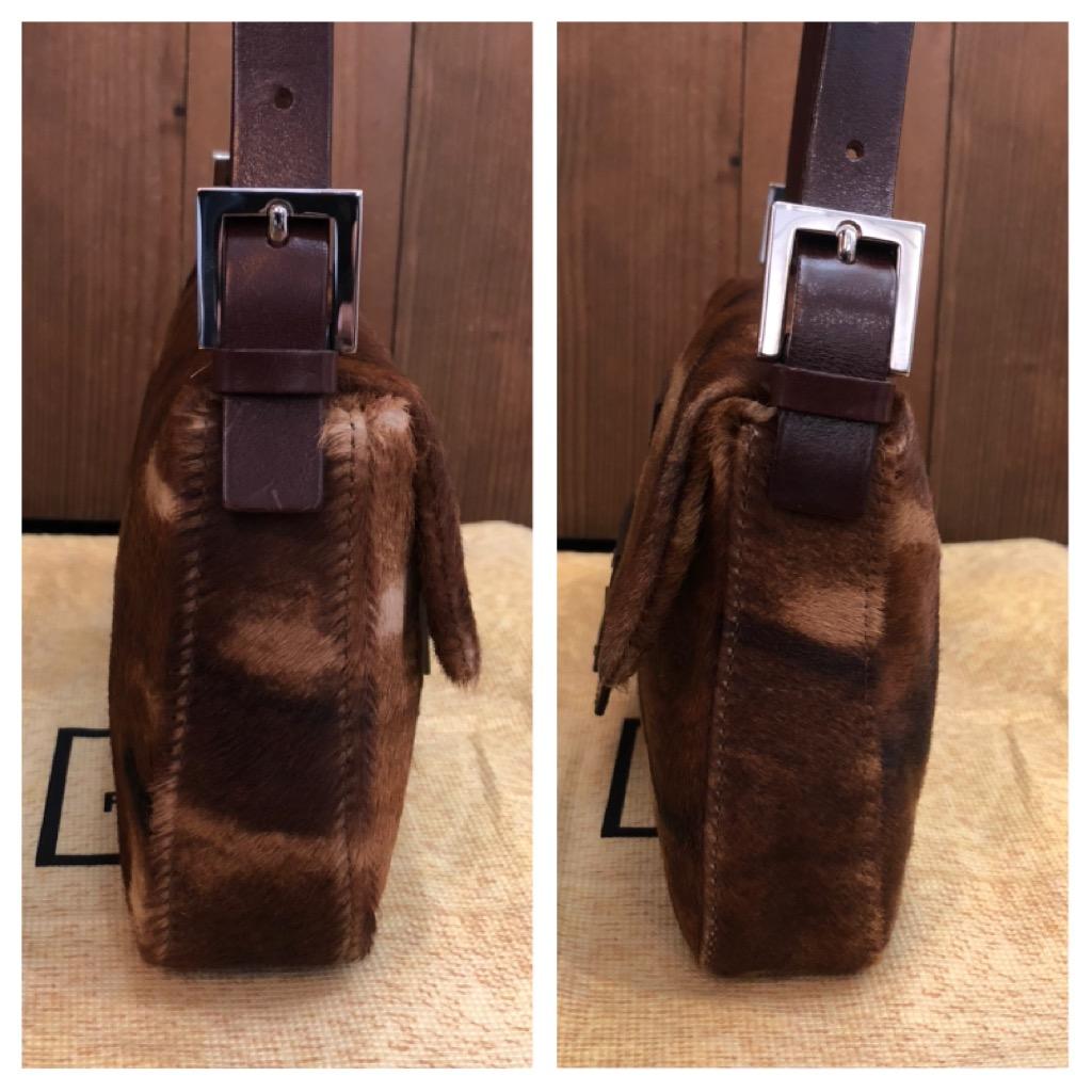 1990s Vintage FENDI Cow Leather Baguette Handbag Brown For Sale 1