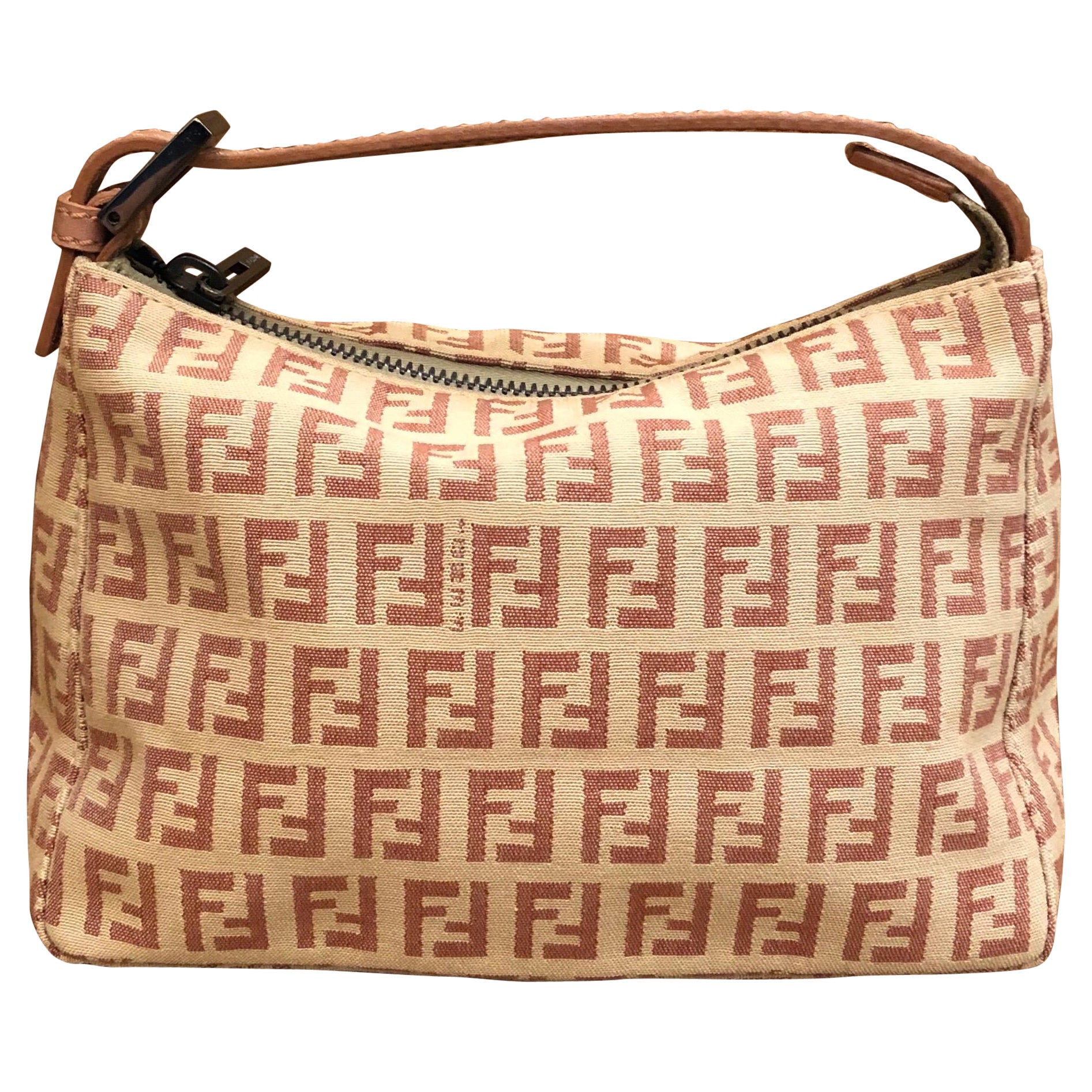 1990s Vintage FENDI Pink Zucchino Jacquard Mini Pouch Bag